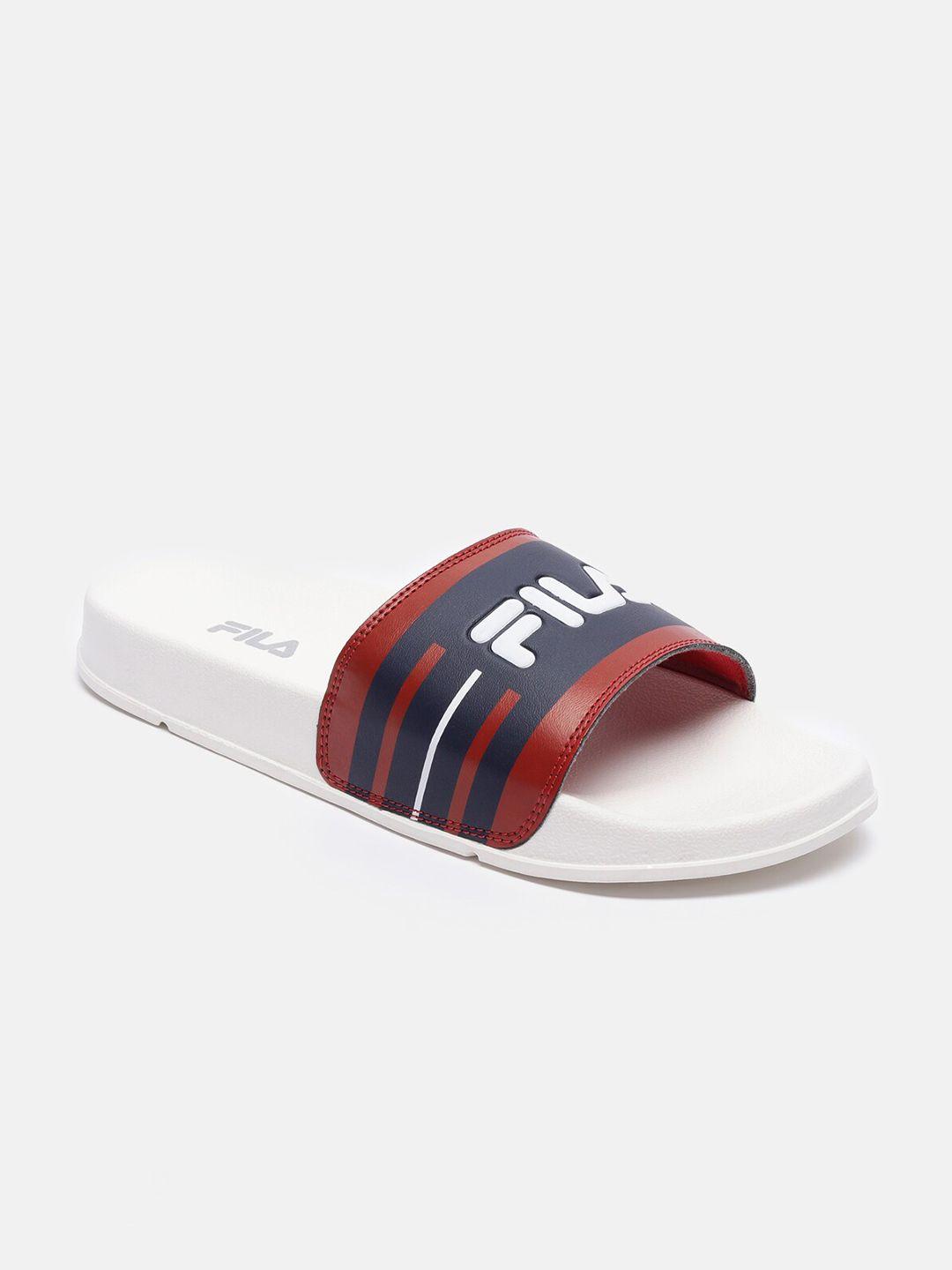 fila women white & red printed sliders