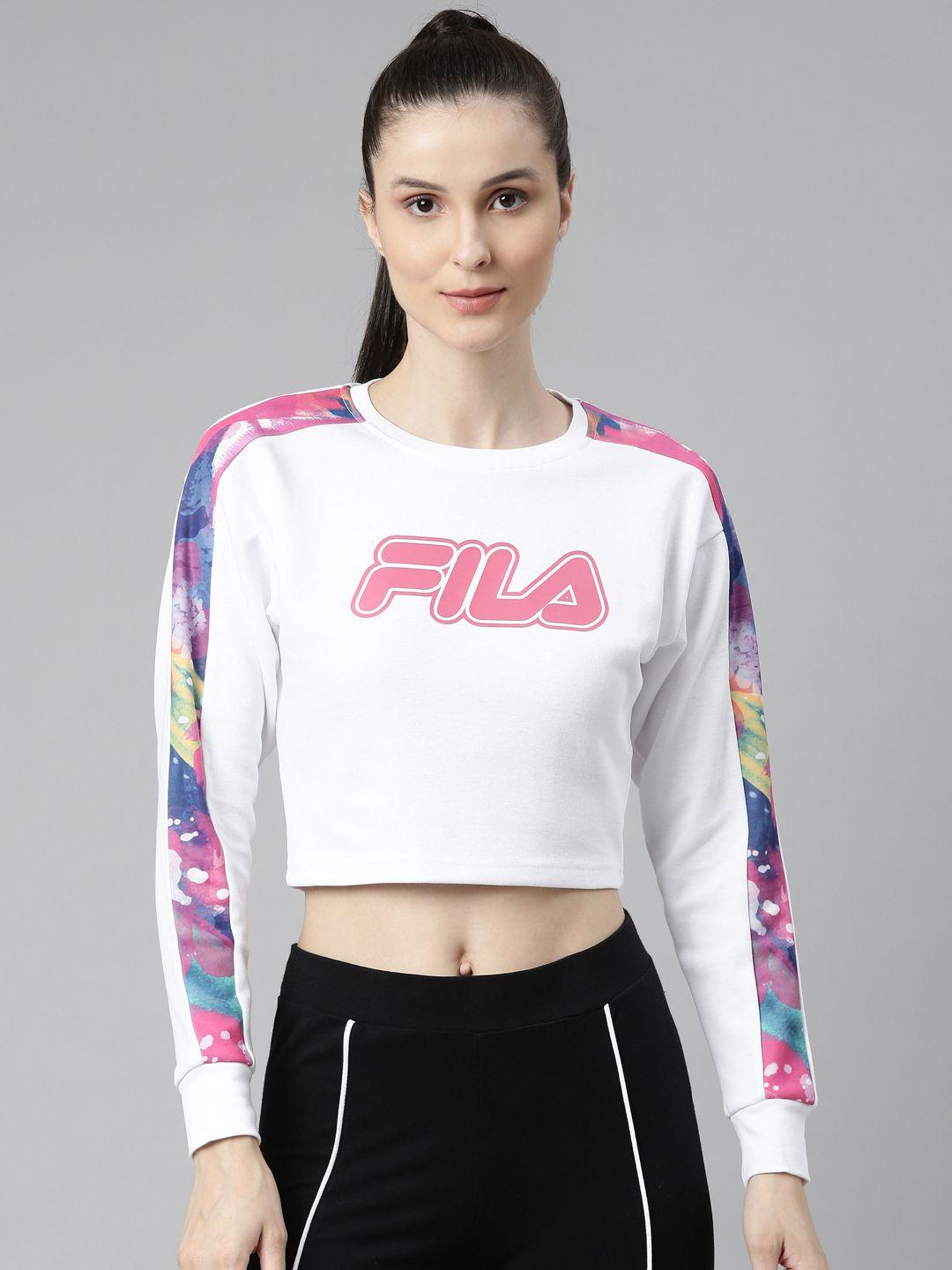 fila women white printed crop sweatshirt