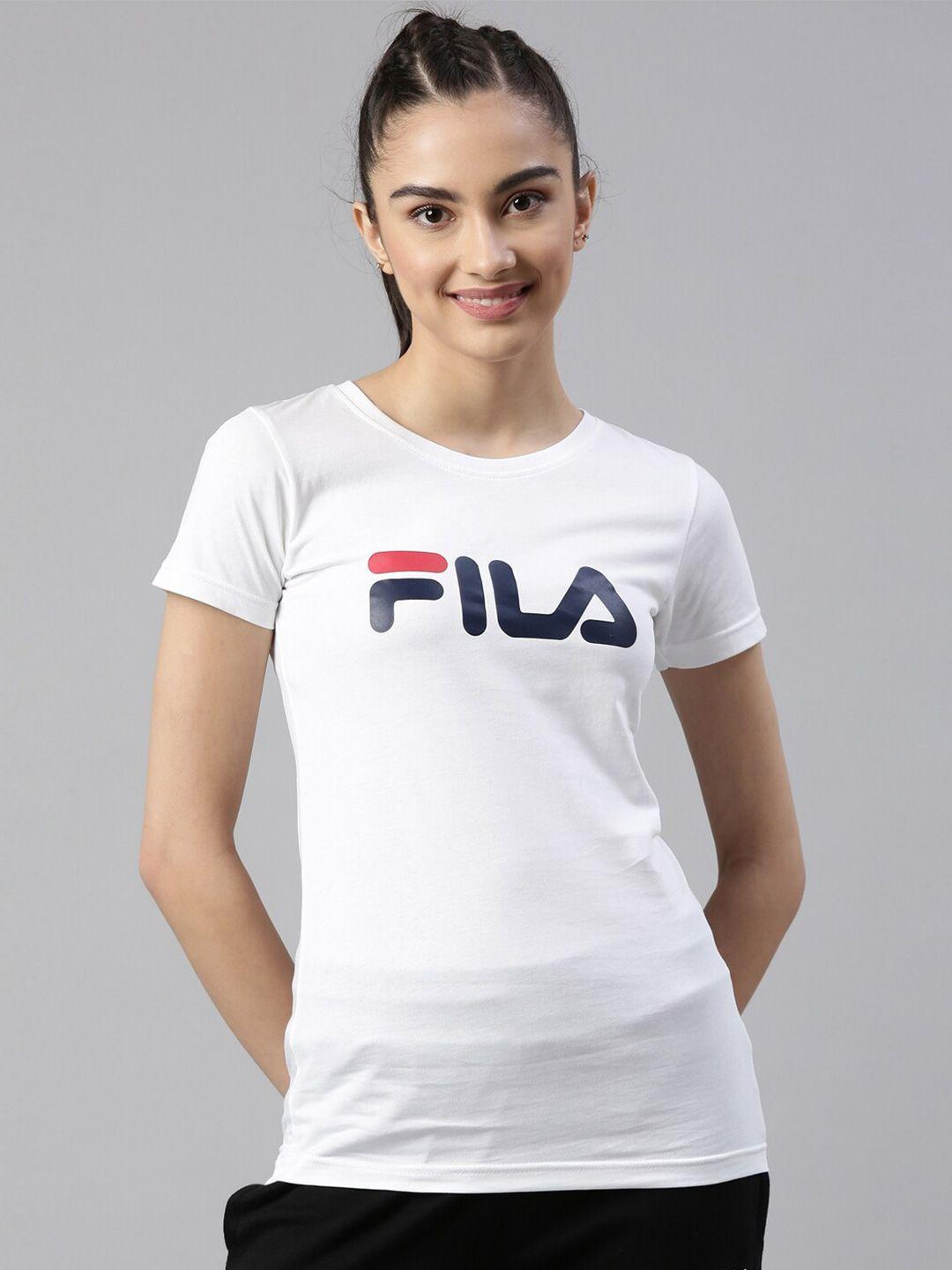 fila women white solid brand printed t-shirt