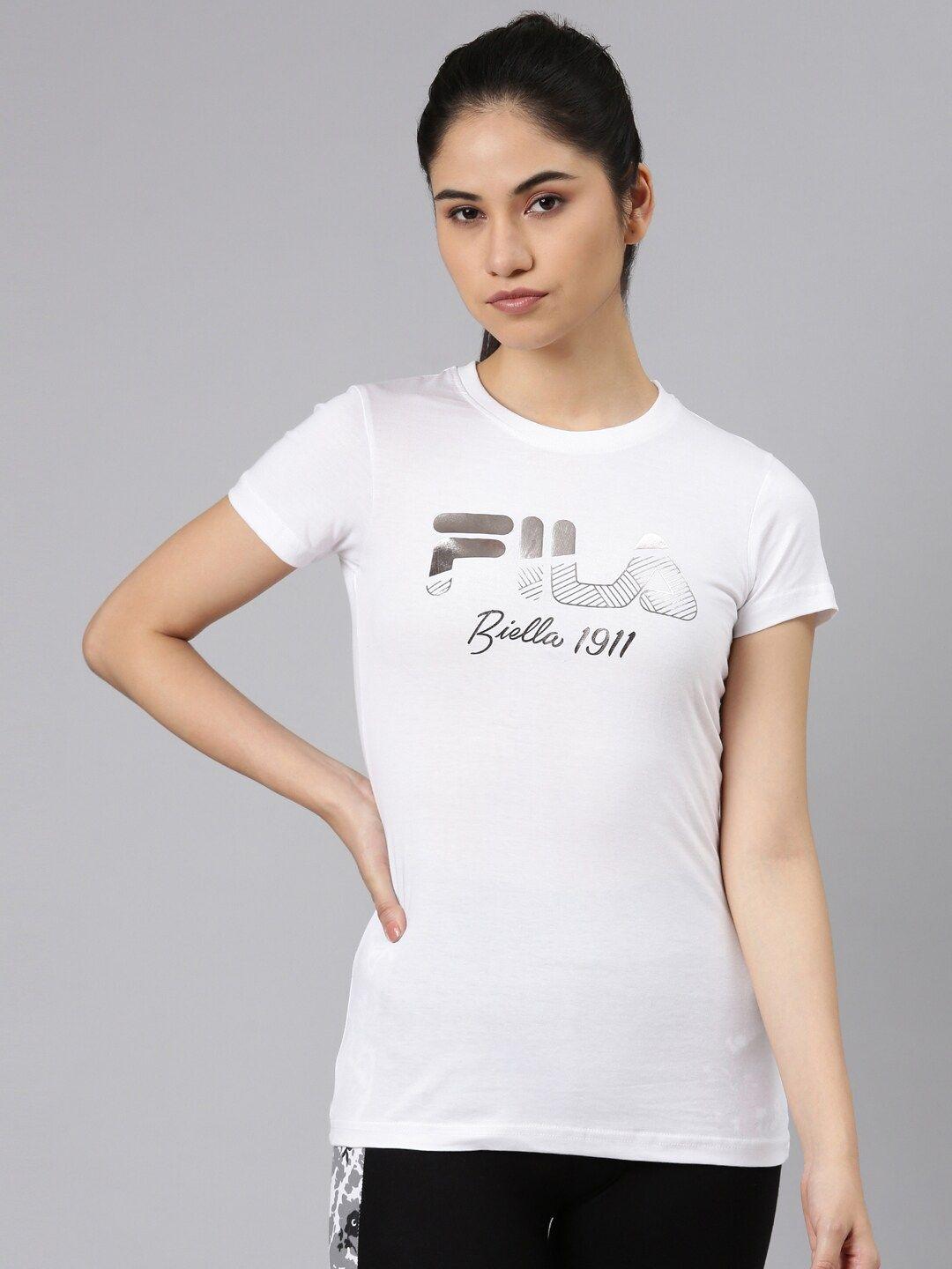 fila women white typography printed organic cotton t-shirt
