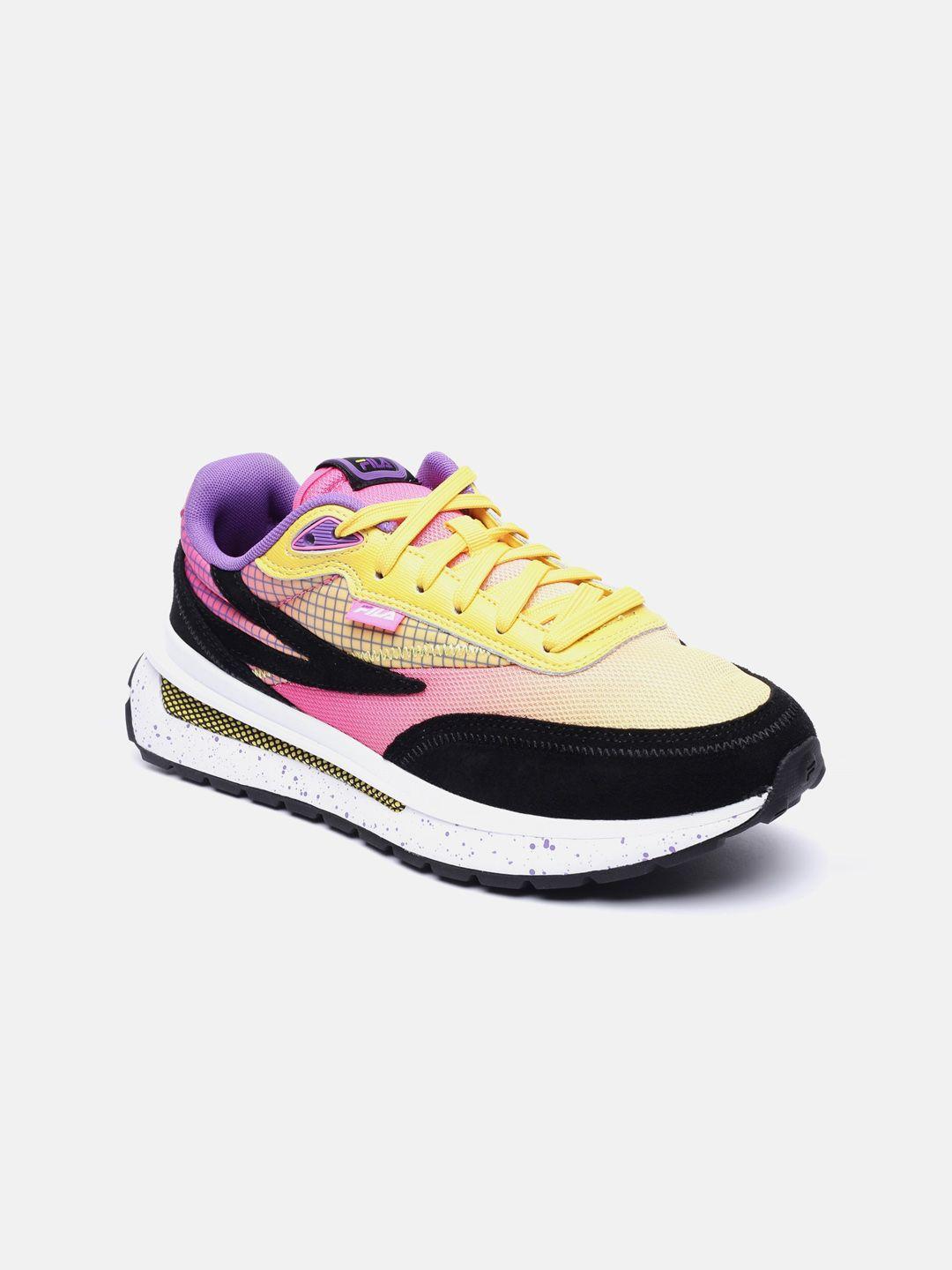 fila women yellow & pink renno colourblocked pu sneakers