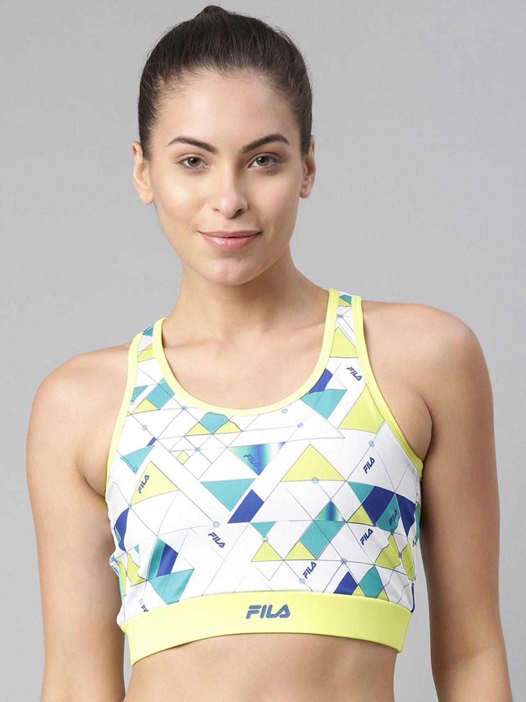 fila yellow & blue geometric printed non wired non padded workout bra