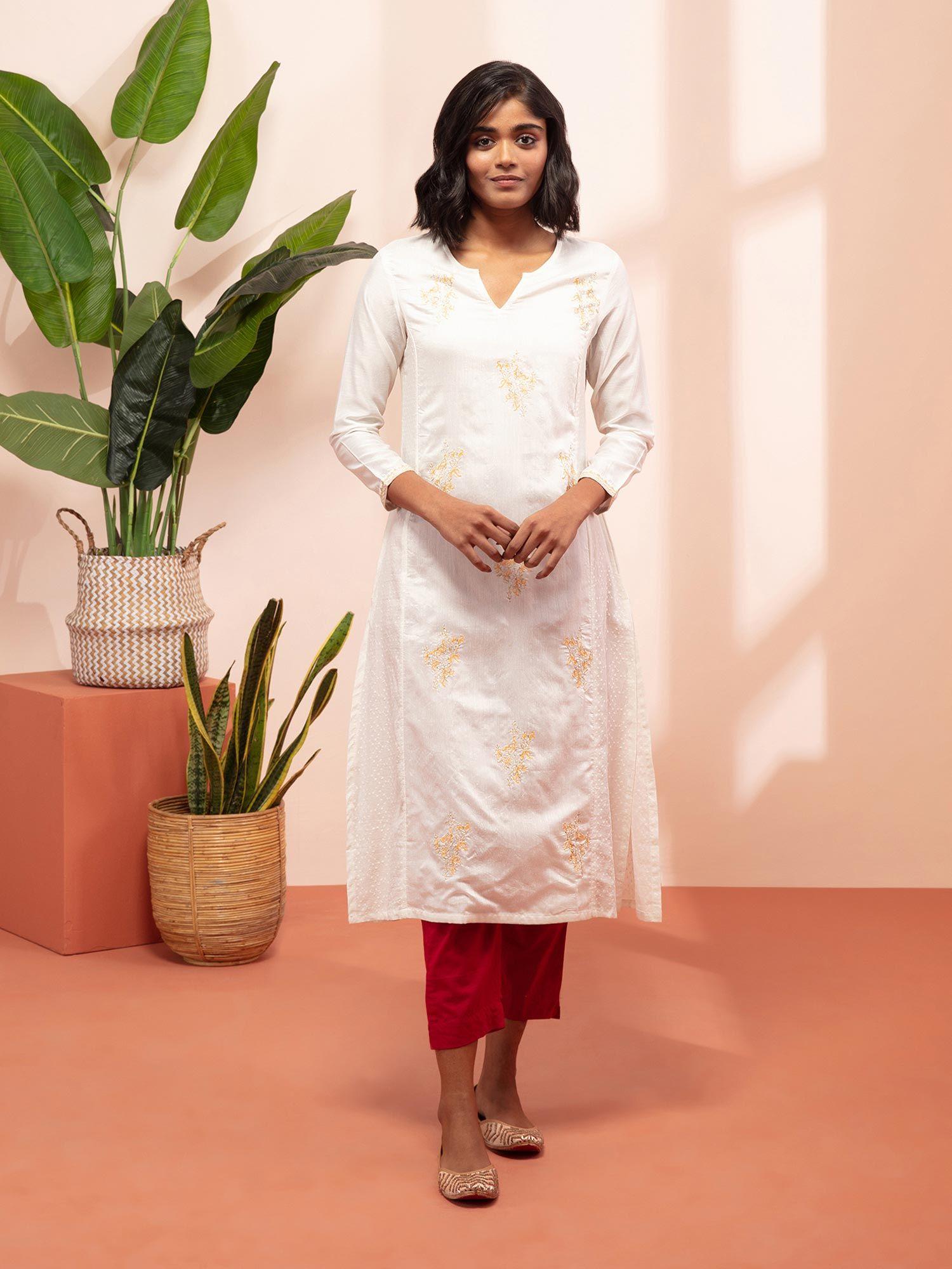 filigree off white zari thread work kurta likkur133