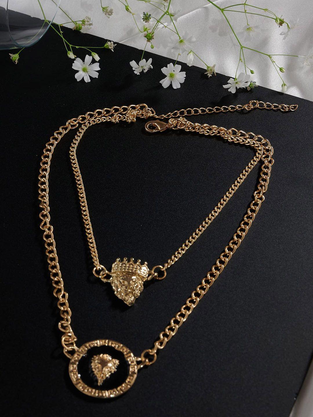 fimbul gold-plated lion head with crown pendant chain