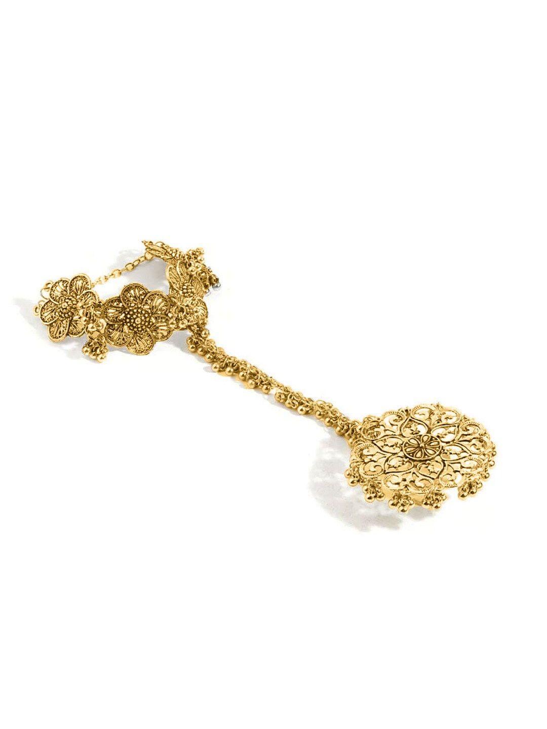 fimbul gold-plated oxidised floral ring bracelet