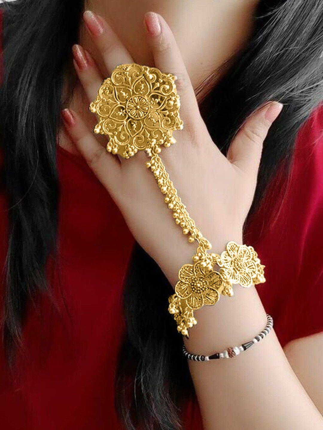 fimbul gold-plated oxidised floral ring bracelet