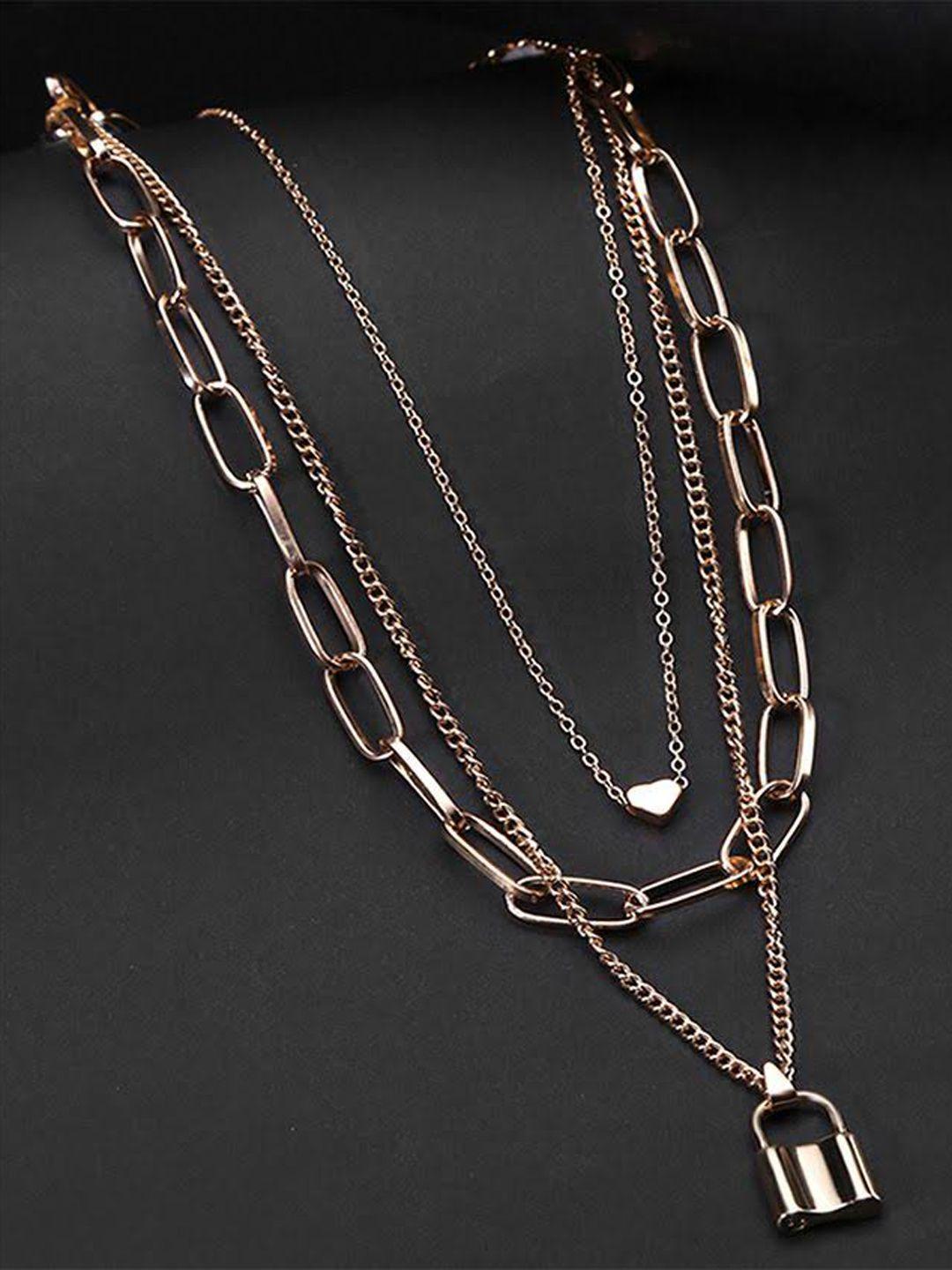 fimbul gold-plated triple layered lock & heart pendant chain