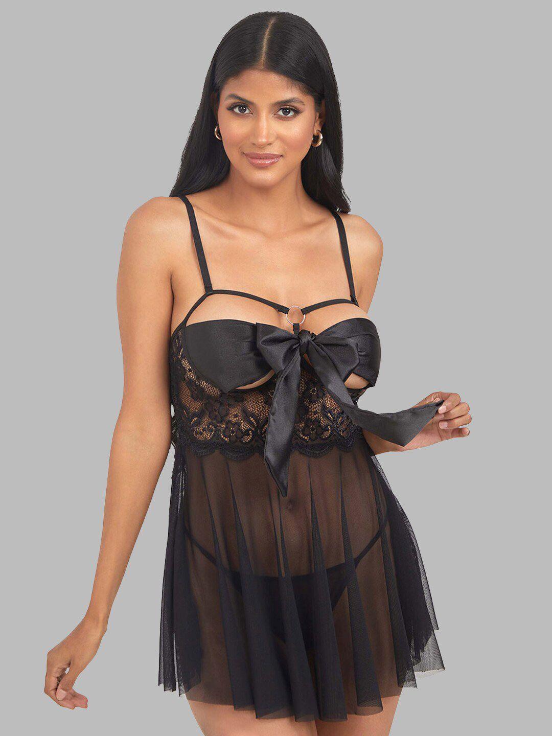 fimbul self design bow embellished net baby doll