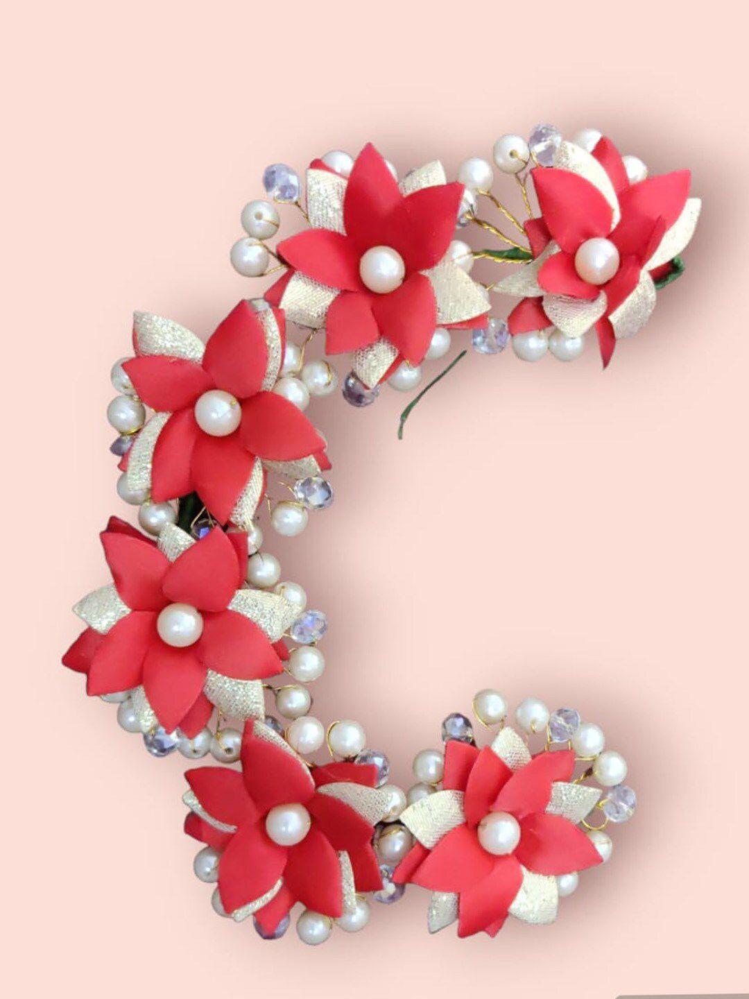 fimbul women red & white embellished hair accessory set of