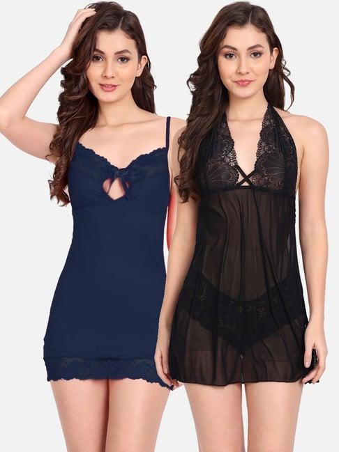 fims: fashion is my style black & navy lace work babydoll with thong