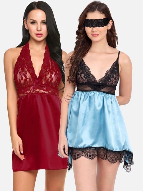 fims: fashion is my style blue & maroon lace work babydoll with thong