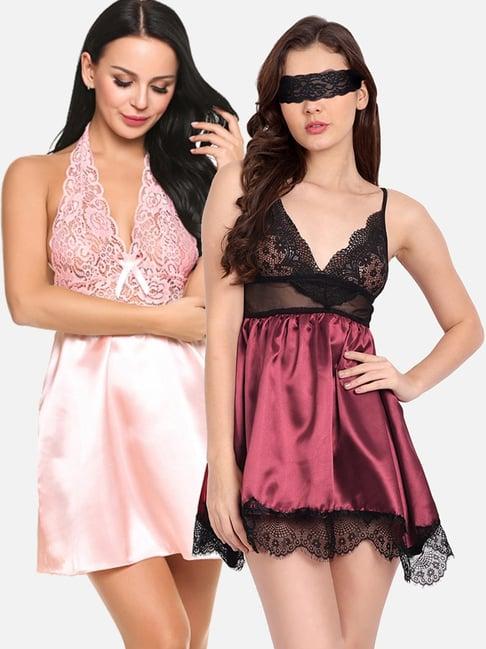 fims: fashion is my style maroon & pink lace work babydoll with thong