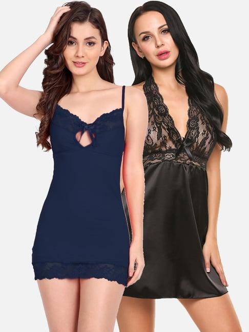 fims: fashion is my style navy & black lace work babydoll with thong