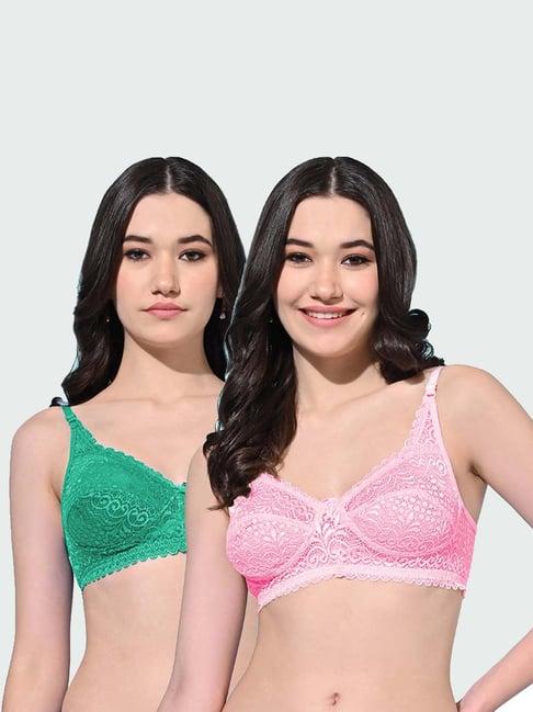 fims: fashion is my style pink & green lace work bralette bras - pack of 2
