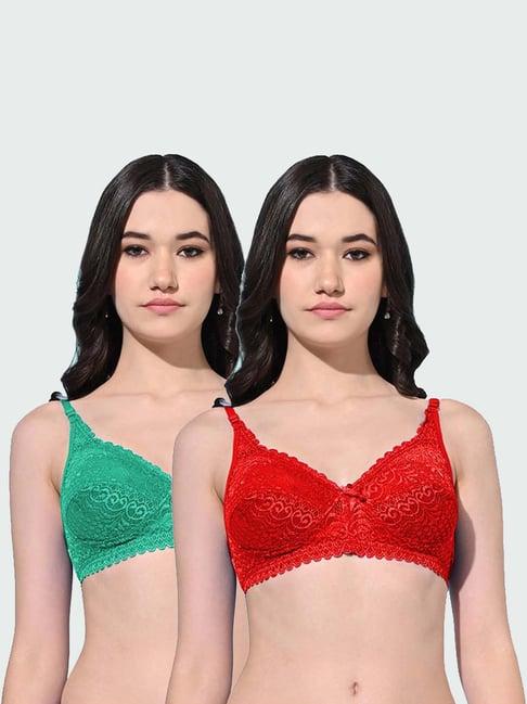 fims: fashion is my style red & green lace work bralette bras - pack of 2