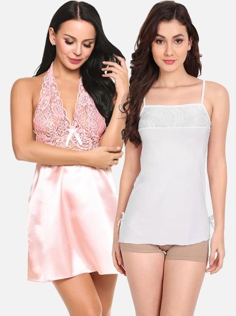 fims: fashion is my style white & pink lace work babydoll with thong