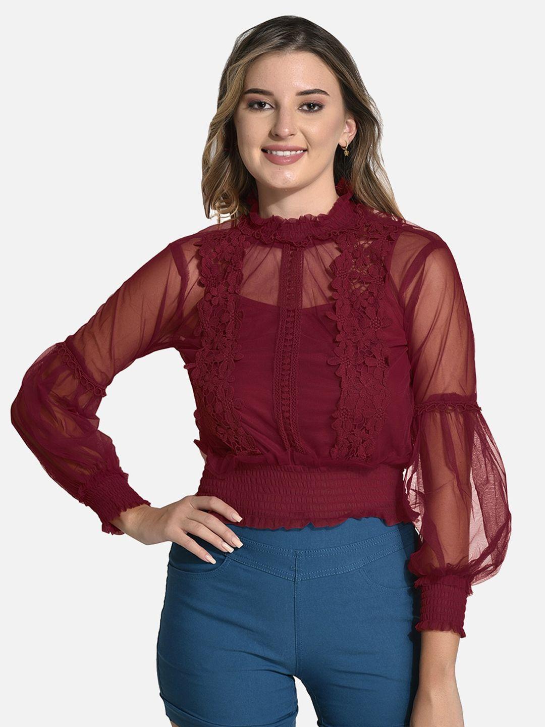fims bishop sleeves lace inserts blouson top