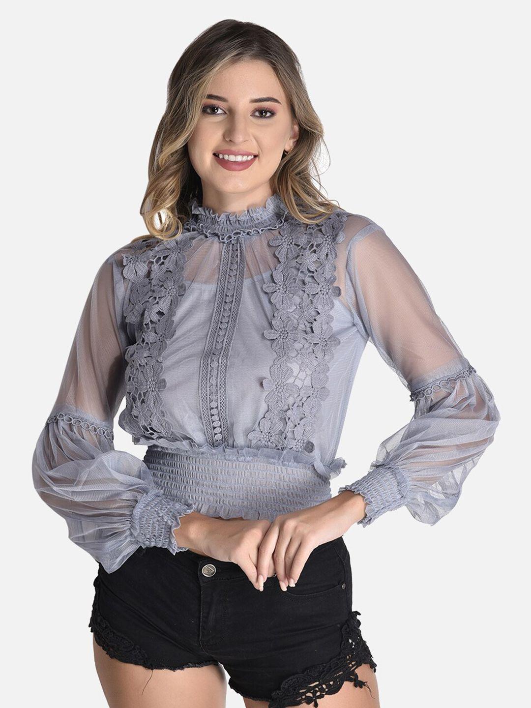 fims bishop sleeves lace inserts blouson top