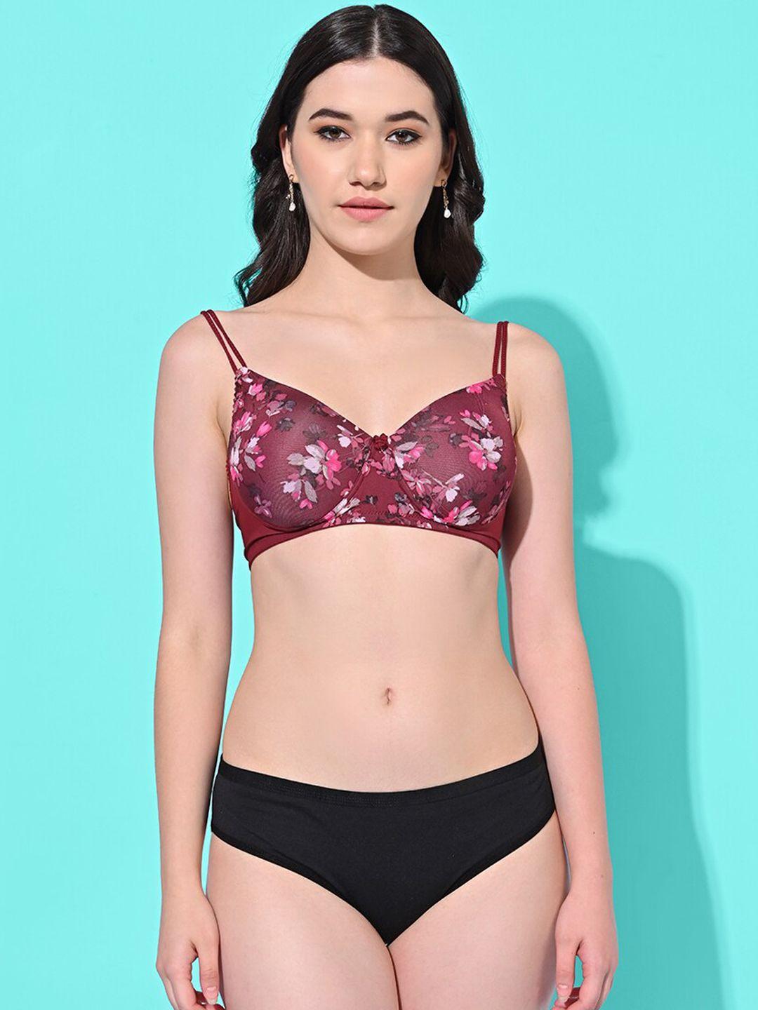 fims floral padded lingerie set slk-w_set_maroon_b