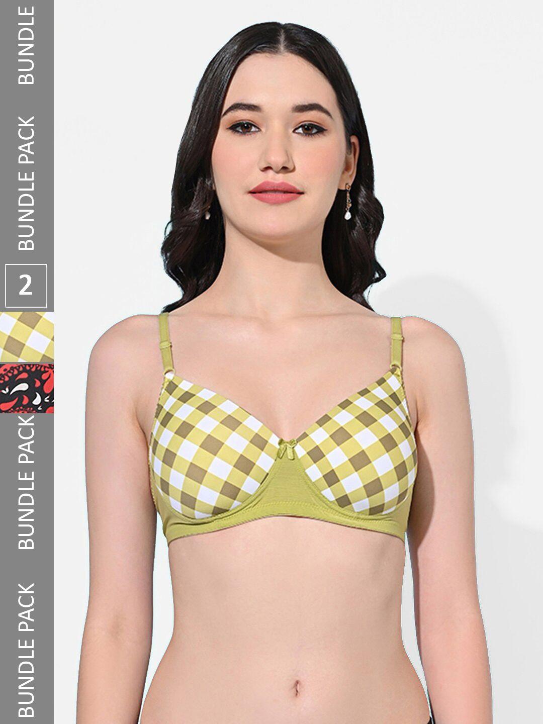 fims pack of 2 checked full coverage lightly padded bra