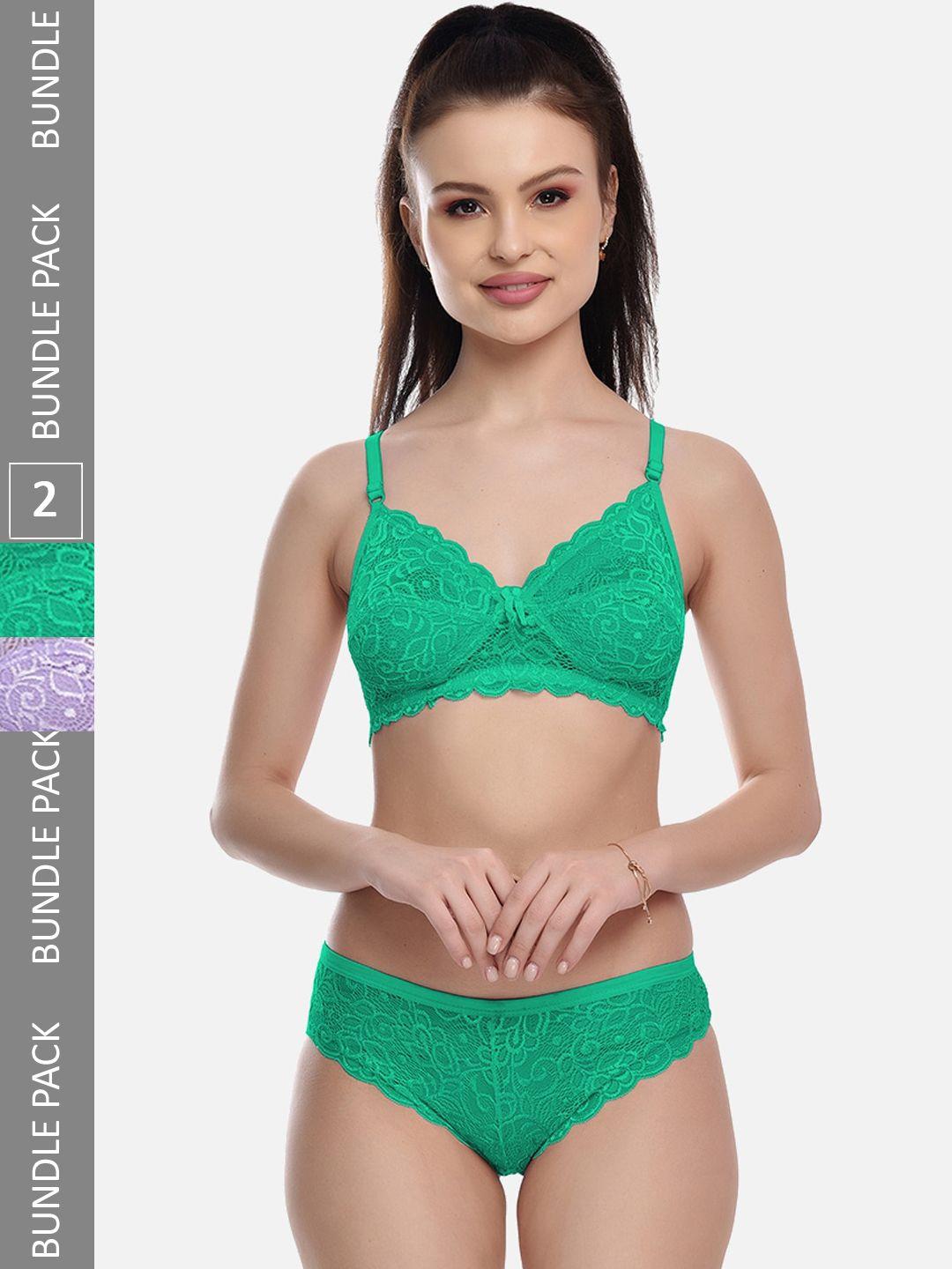 fims pack of 2 laced cotton lycra lingerie set - rimjhim_set_greenpurple_b