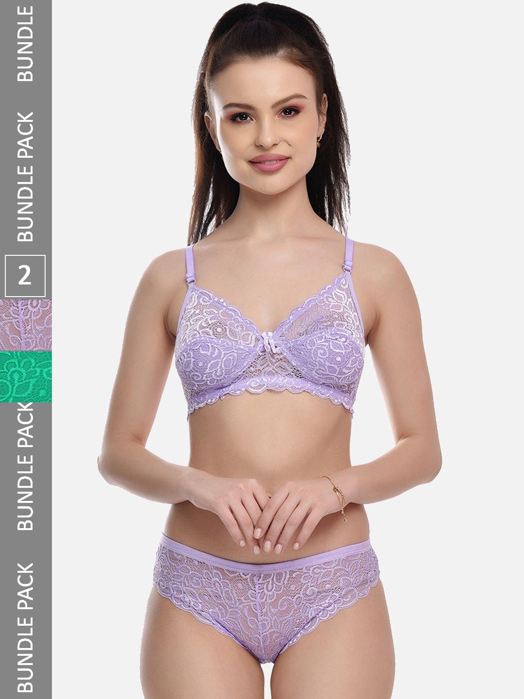 fims pack of 2 laced cotton lycra lingerie set - rimjhim_set_purplegreen_b