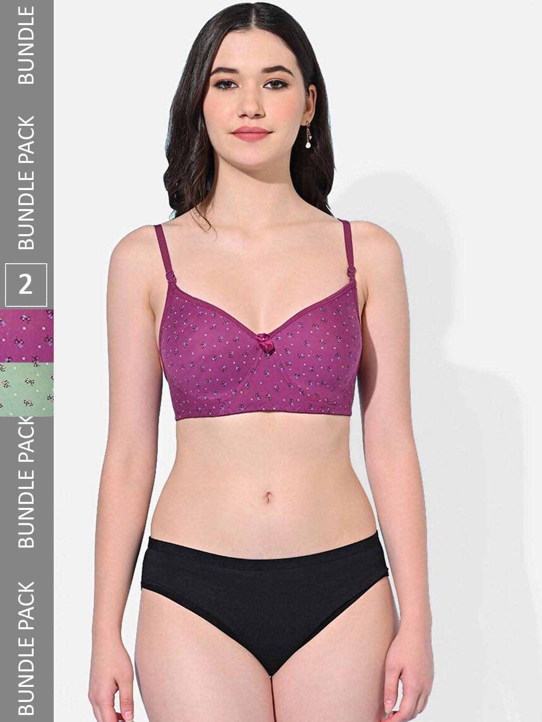 fims pack of 2 lightly padded printed lingerie set niharika_pad_set_purplegreen_b