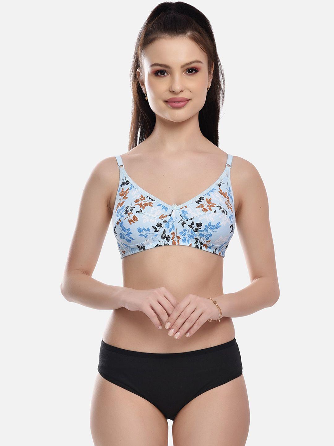 fims women blue & black floral printed lingerie set