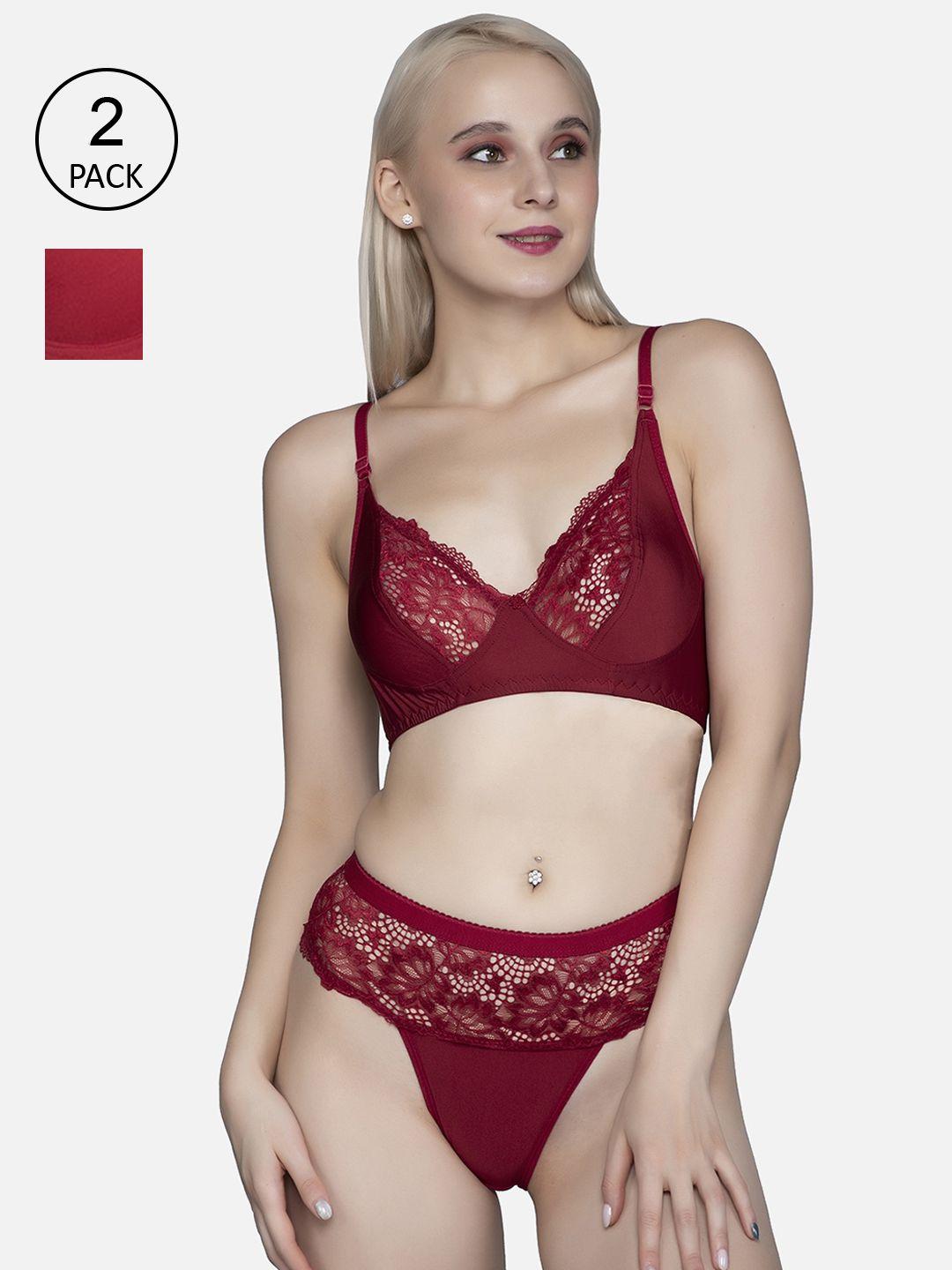 fims women red cotton lycra floral lingerie set