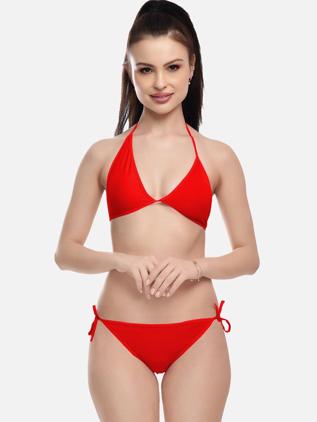 fims women red solid lingerie set