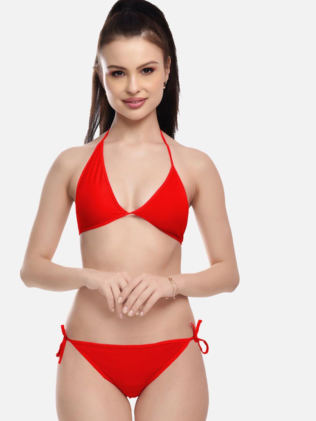 fims women red solid lingerie set
