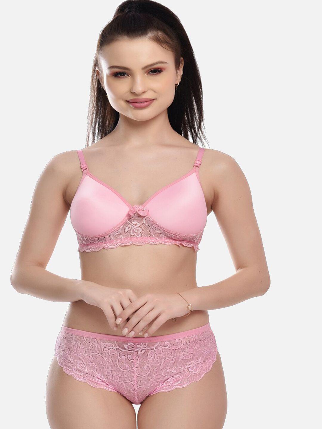 fims women solid lingerie set mtr_jasmine_pad_set_pink_b