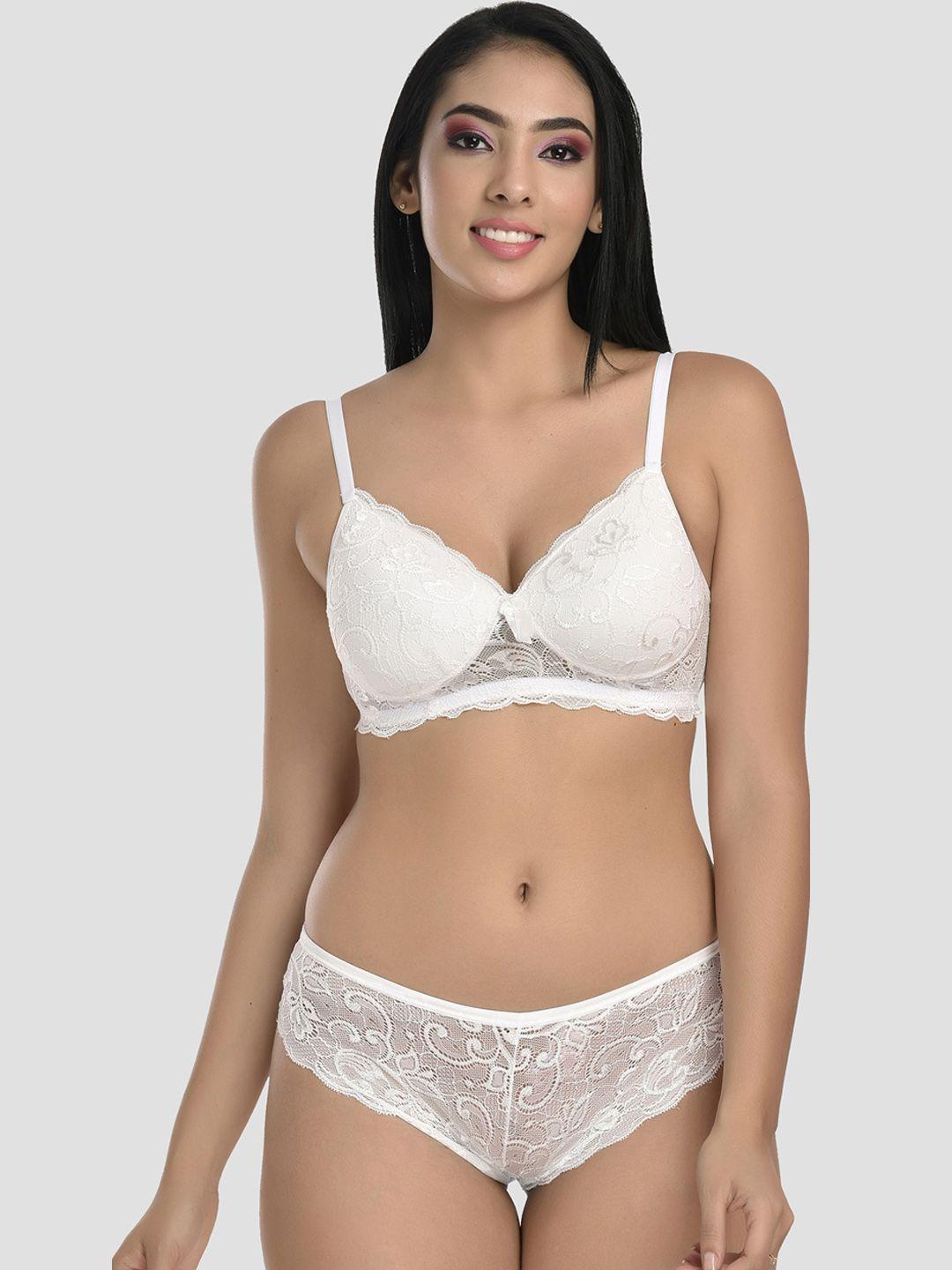 fims women white lace patterned full coverage lingerie set