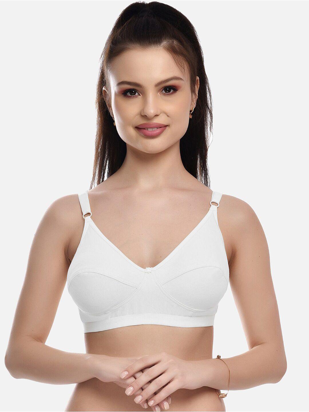 fims women white solid cotton non padded bra