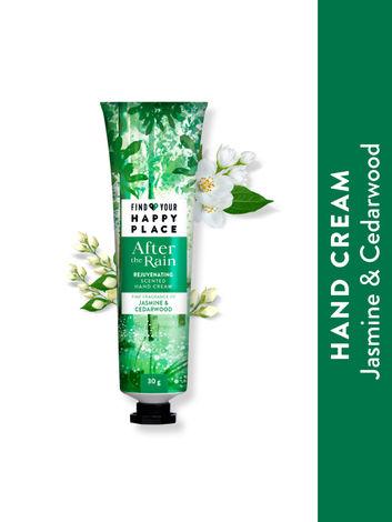 find your happy place - after the rain moisturising scented hand cream jasmine & cedarwood 30g