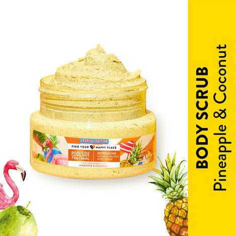 find your happy place - poolside pina coladas vitamin c & natural walnut exfoliating body scrub 200g