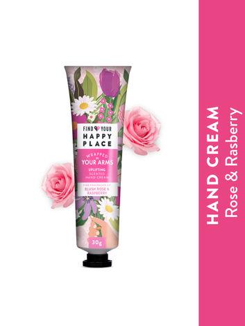 find your happy place - wrapped in your arms scented hand cream blush rose & raspberry 30g