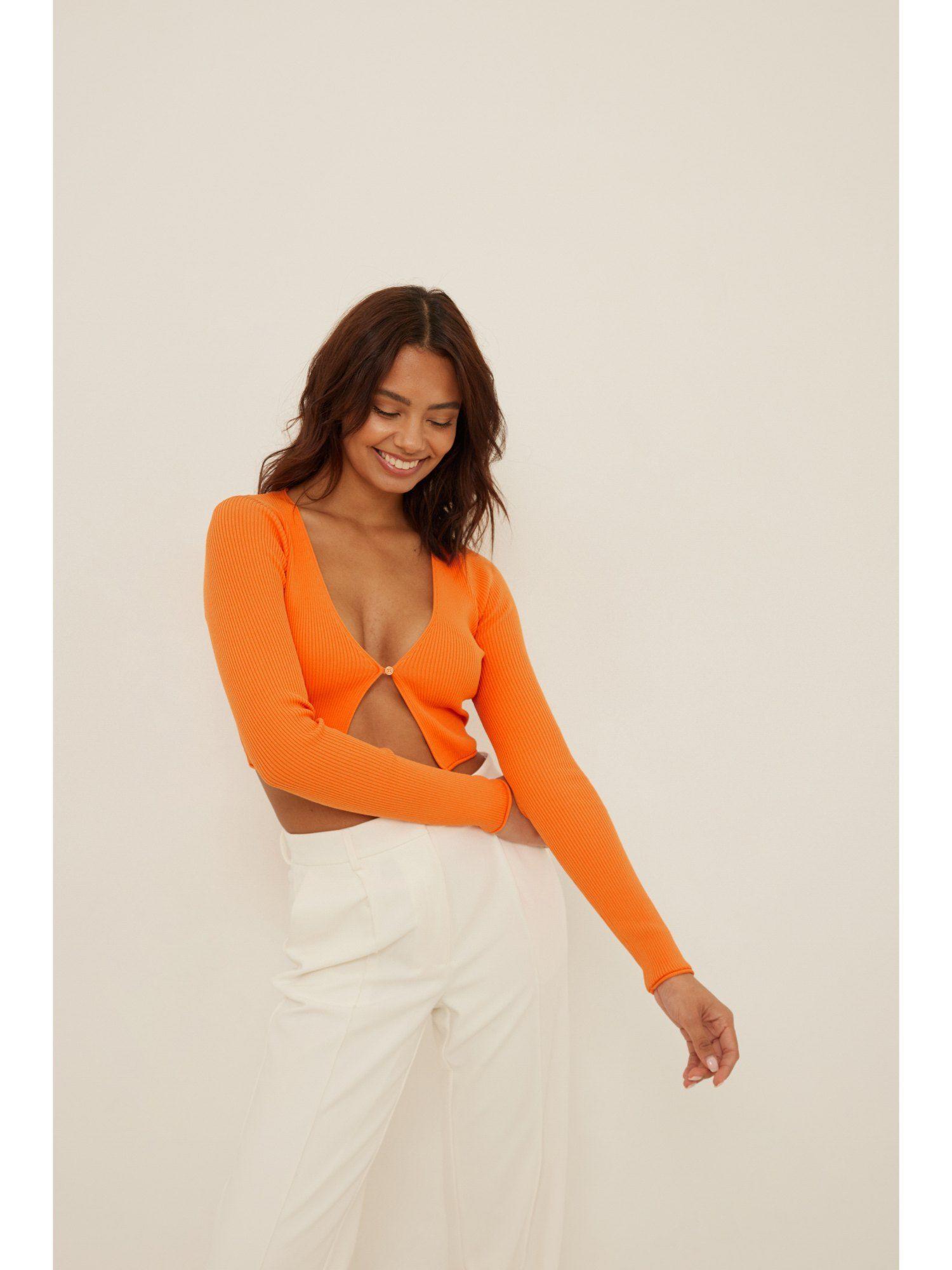 fine knitted open cardigan-orange