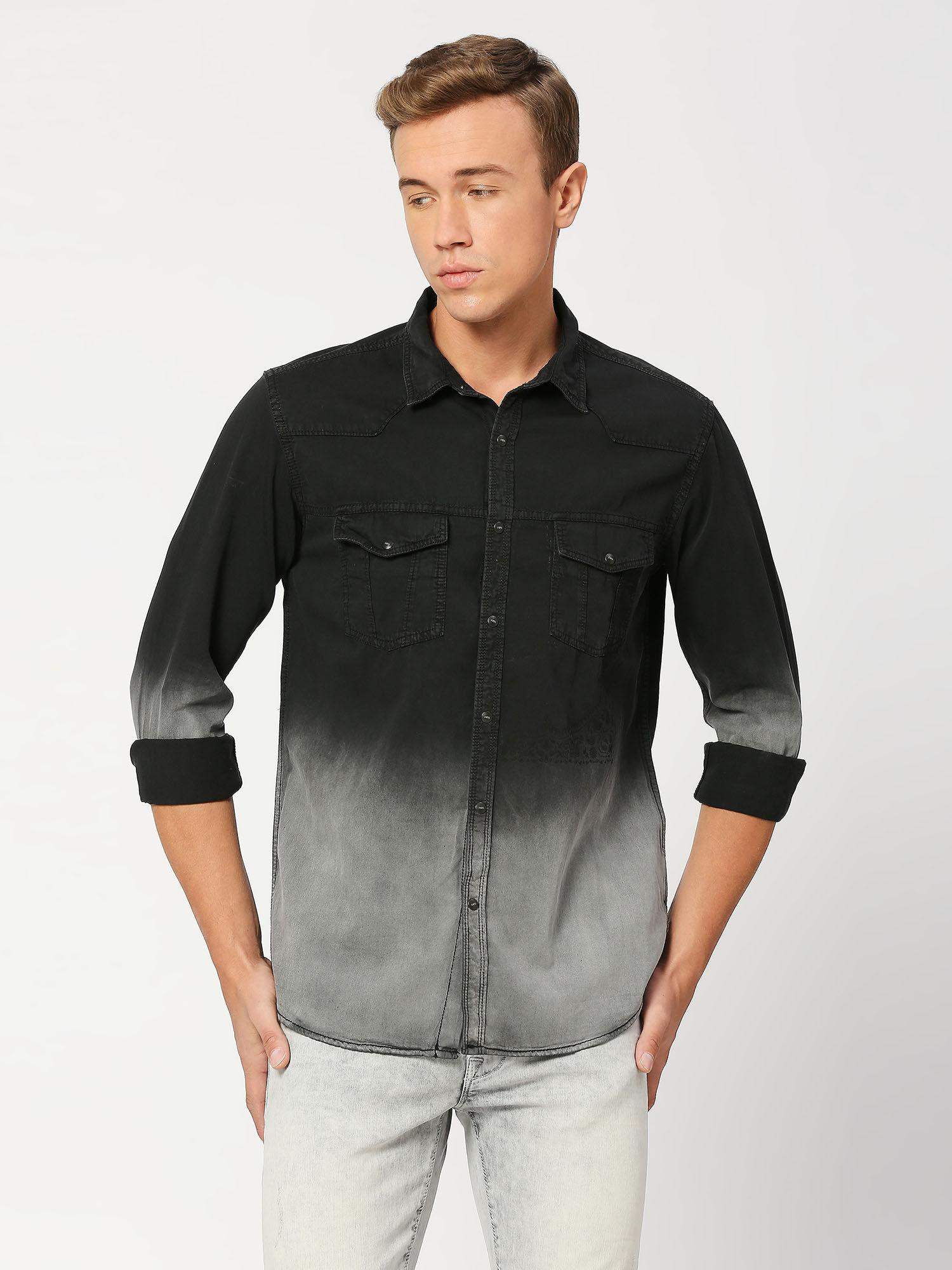 finn full sleeves printed ombre denim casual shirt