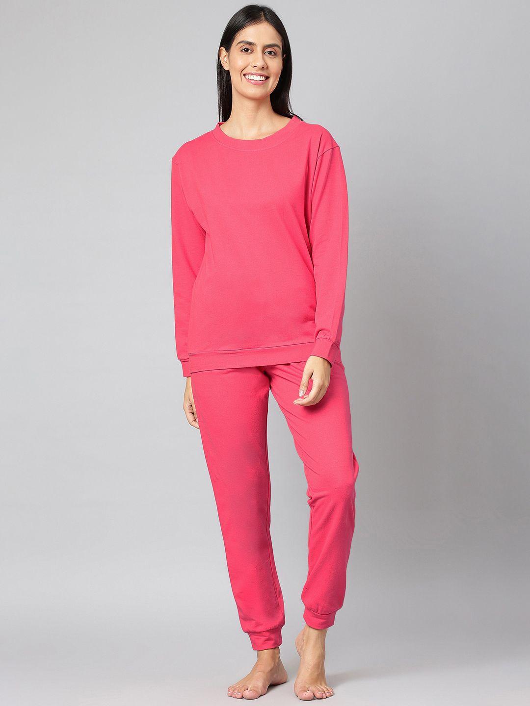 finsbury london women pink solid loungewear co-ords