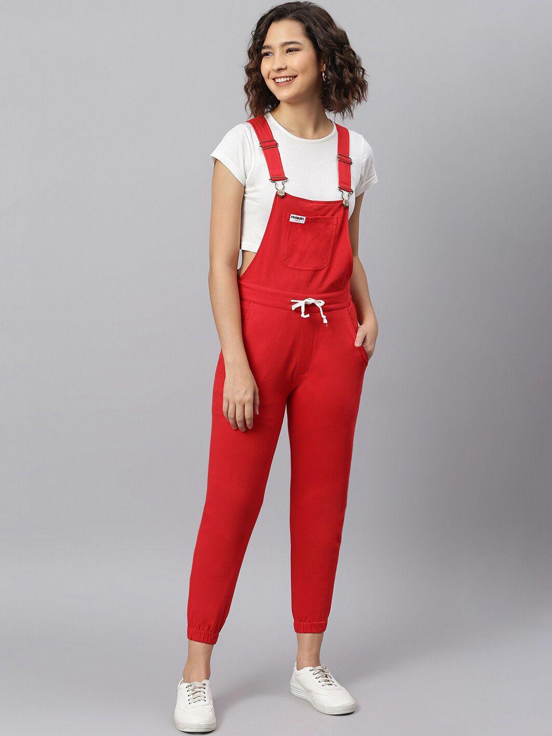finsbury london women red solid dungarees
