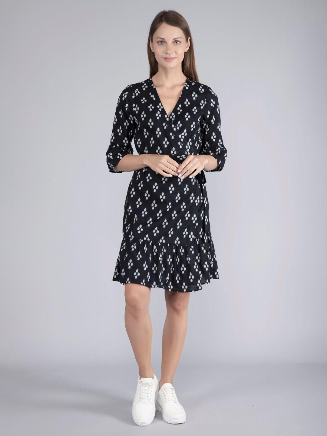 finsbury london v-neck bell sleeves print a-line dress