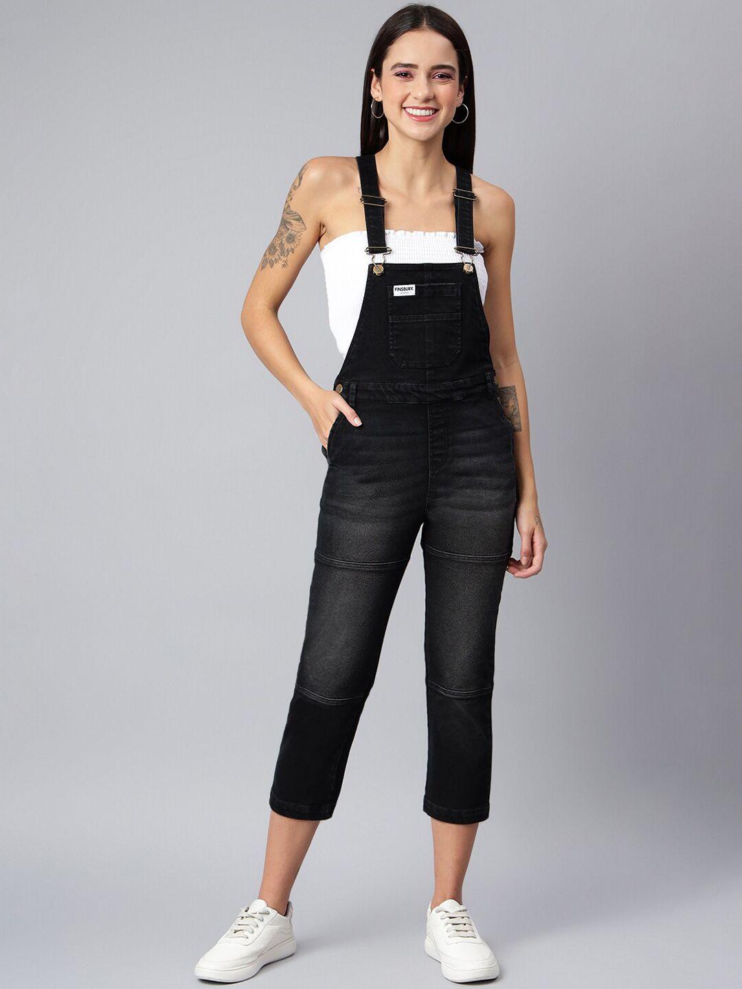 finsbury london women black solid cotton dungaree