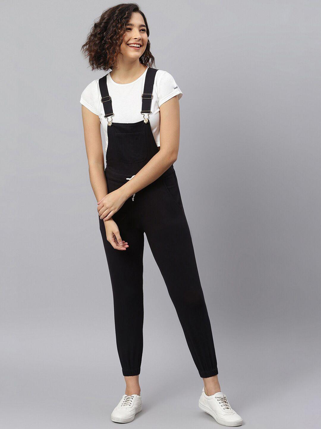 finsbury london women black solid dungarees