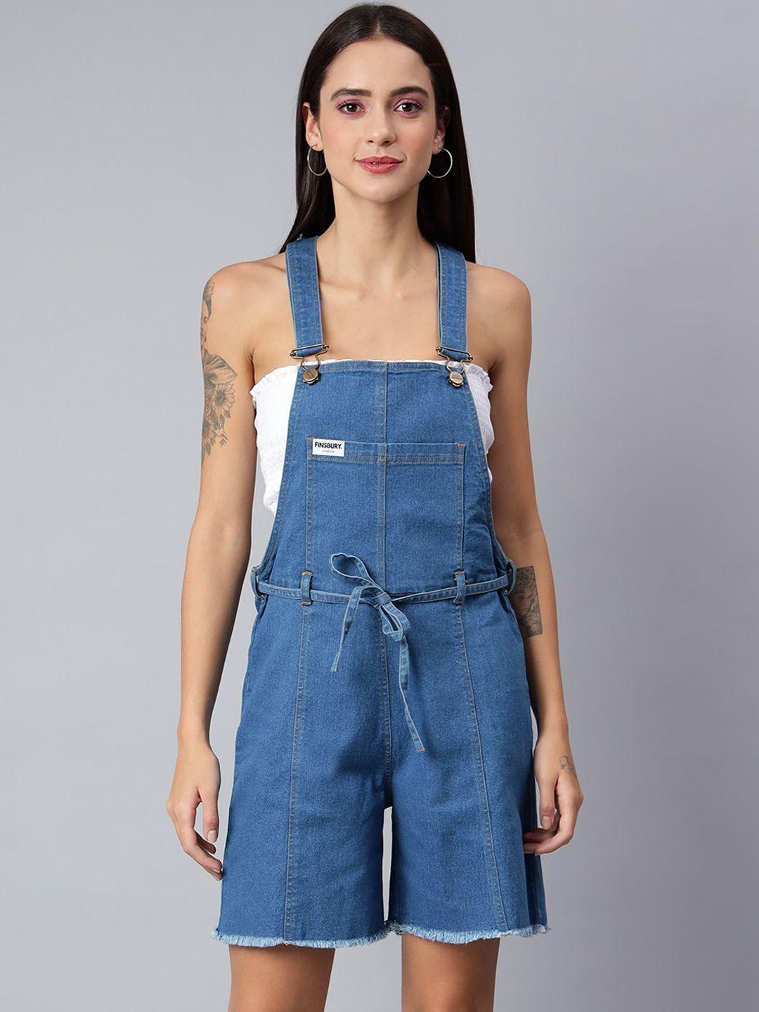 finsbury london women blue solid denim dungarees