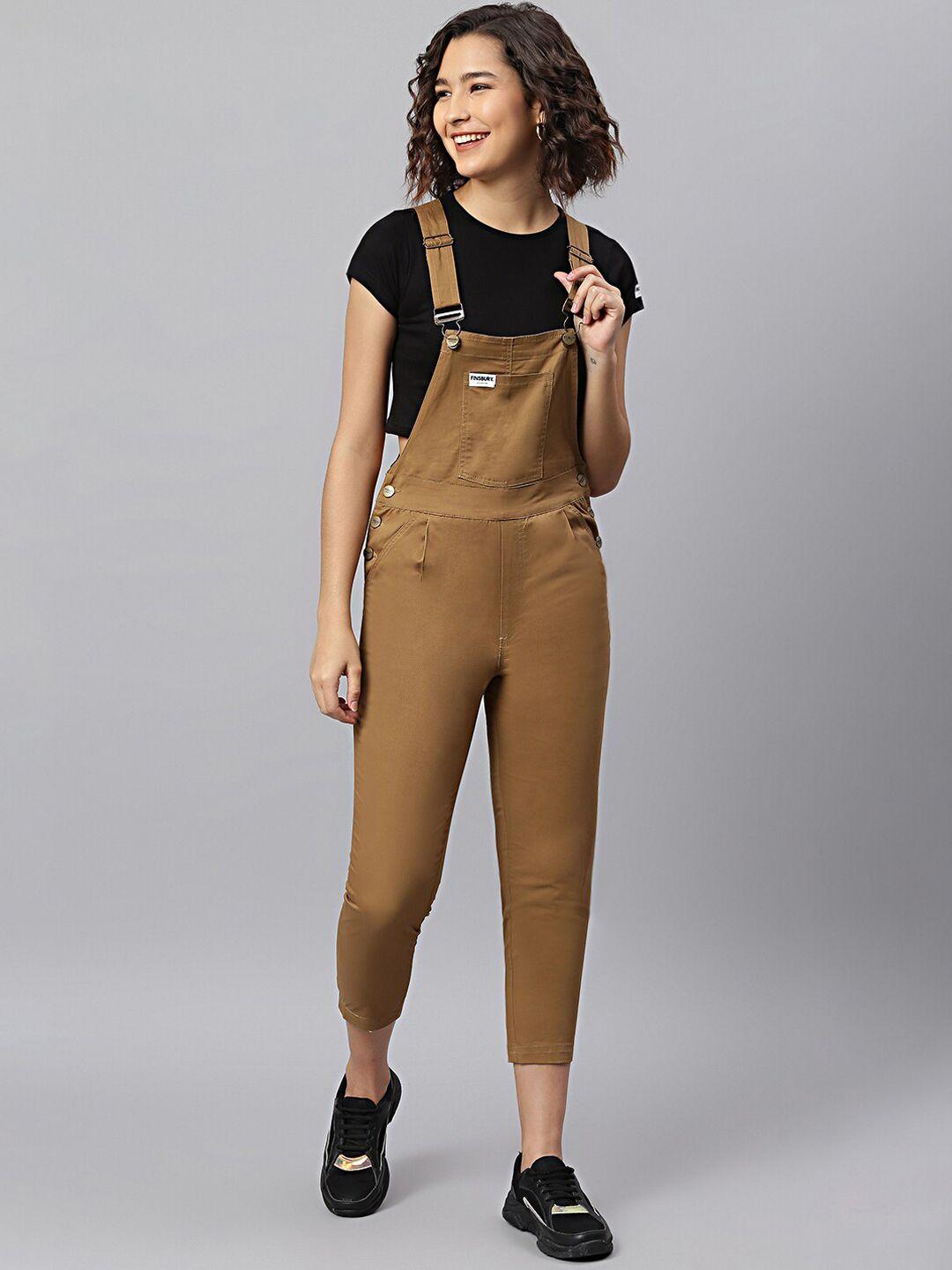 finsbury london women khaki-coloured solid dungarees