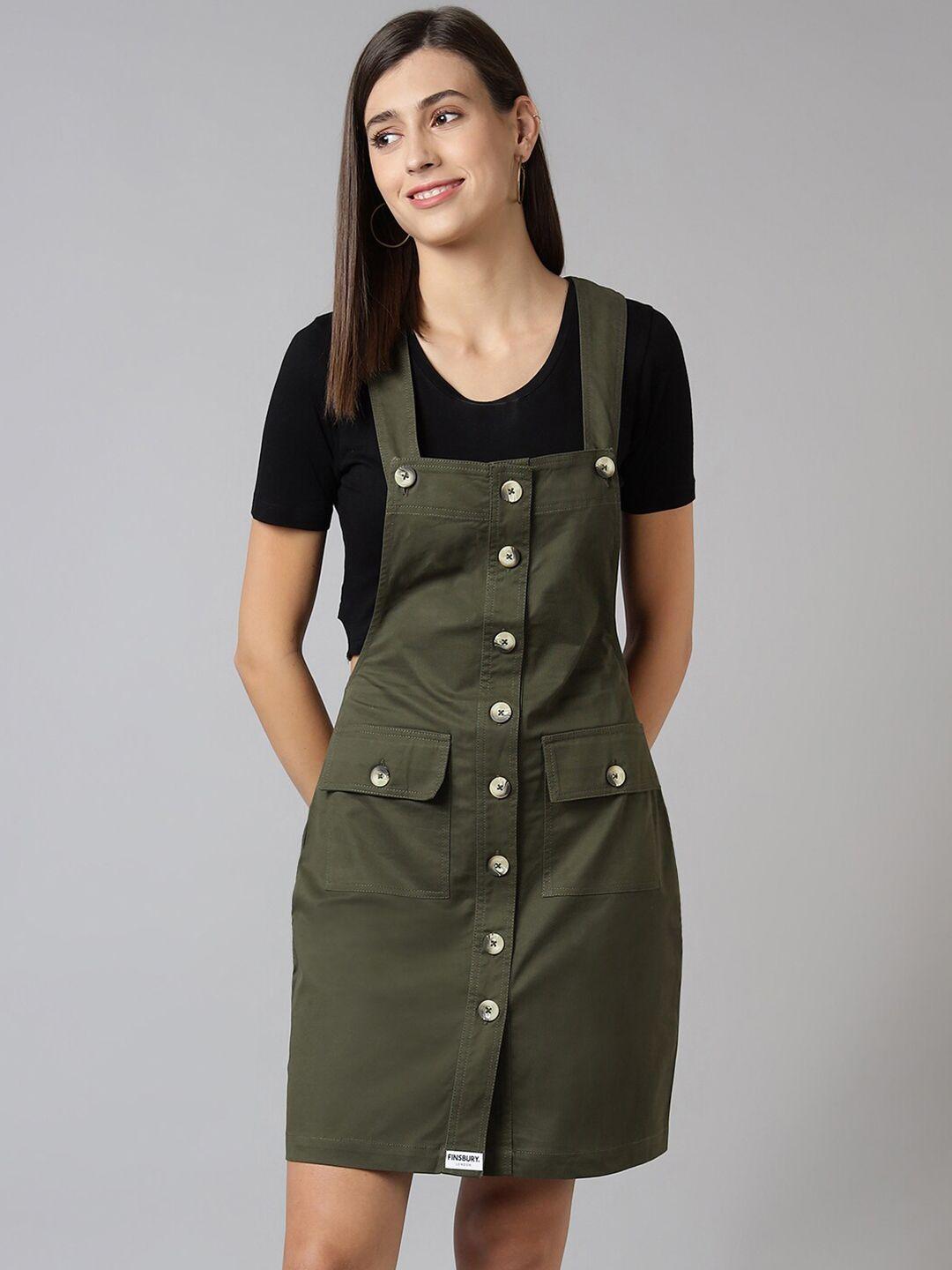 finsbury london women olive green pinafore dress