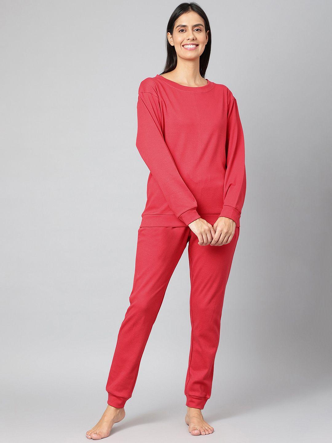 finsbury london women red solid loungewear co-ords