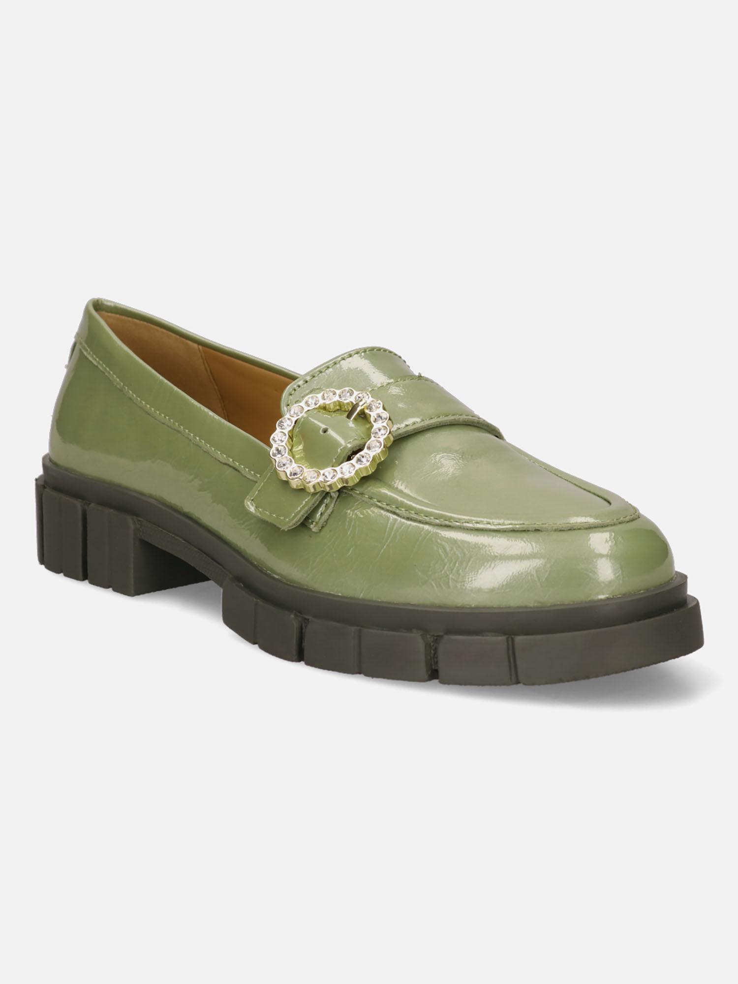 fiona light green leather women casual loafers