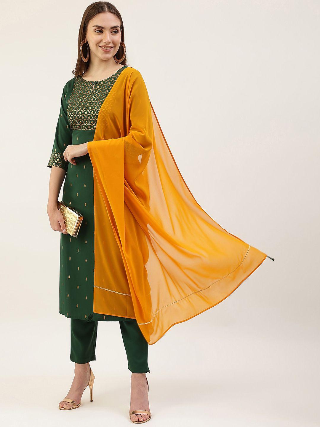 fiorra women green ethnic motifs printed kurta with trousers & with dupatta